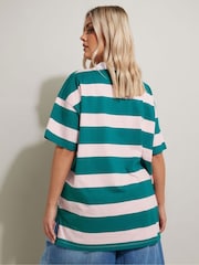 Yours Curve Green Rugby Collar Striped Contrast 100% Cotton Shirt - Image 3 of 5