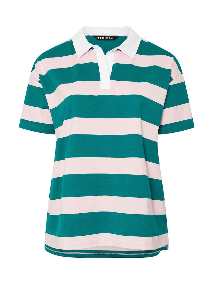 Yours Curve Green Rugby Collar Striped Contrast 100% Cotton Shirt - Image 5 of 5 Yours Curve Green Rugby Collar Striped Contrast 100% Cotton Shirt - Image 5 of 5