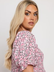 Yours Curve Pink Shirred Square Neck Midaxi Dress - Image 4 of 5