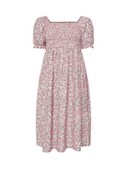 Yours Curve Pink Shirred Square Neck Midaxi Dress - Image 5 of 5