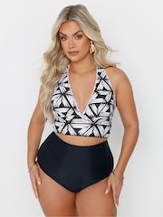 Yours Curve Black Plunge Bikini Top - Image 1 of 7