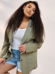 Yours Curve Green Relaxed Unlined Blazer - Image 1 of 5