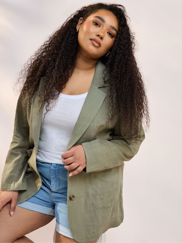 Yours Curve Green Relaxed Unlined Blazer - Image 1 of 5