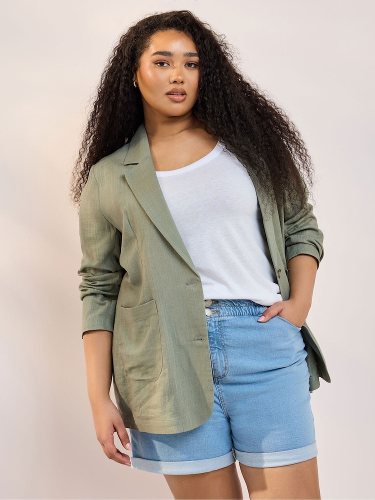 Yours Curve Green Relaxed Unlined Blazer - Image 4 of 5