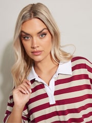 Vermelho - Yours Curve Rugby Collar Striped 100% Cotton Polo shirt - Imagem 4 de 5