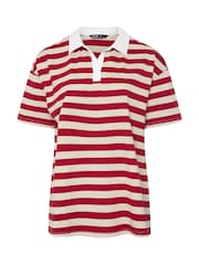 Vermelho - Yours Curve Rugby Collar Striped 100% Cotton Polo shirt - Imagem 5 de 5
