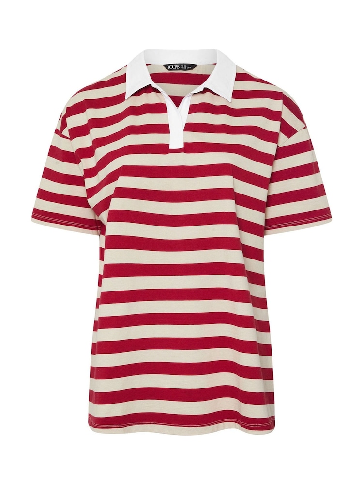 Vermelho - Yours Curve Rugby Collar Striped 100% Cotton Polo shirt - Imagem 5 de 5