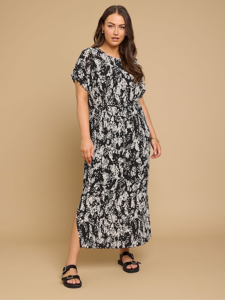 Yours Curve Black Plisse Tie Front Dress - Image 1 of 2
