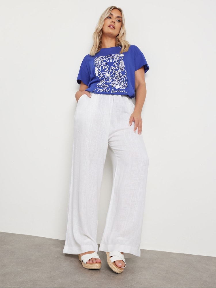 Yours Curve Blue Placement Core 100% Cotton T-Shirt - Image 2 of 5