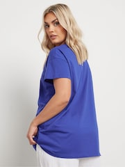 Yours Curve Blue Placement Core 100% Cotton T-Shirt - Image 3 of 5
