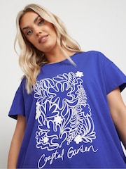 Yours Curve Blue Placement Core 100% Cotton T-Shirt - Image 4 of 5