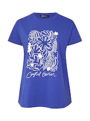 Yours Curve Blue Placement Core 100% Cotton T-Shirt - Image 5 of 5