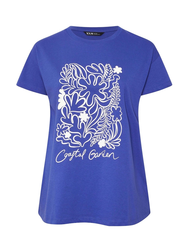 Yours Curve Blue Placement Core 100% Cotton T-Shirt - Image 5 of 5