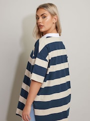 Yours Curve Blue Rugby Collar Striped 100% Cotton Shirt - Image 3 of 5