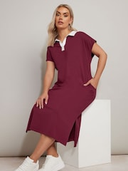 Yours Curve Red Rugby Collar 100% Cotton Dress - Image 1 of 5