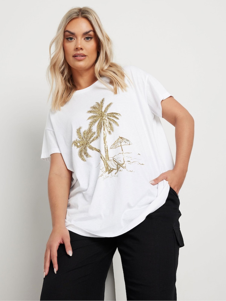 Yours Curve White Placement Core 100% Cotton T-Shirt - Image 1 of 5