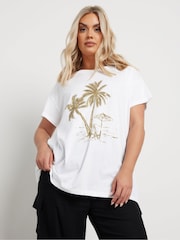 Yours Curve White Placement Core 100% Cotton T-Shirt - Image 4 of 5