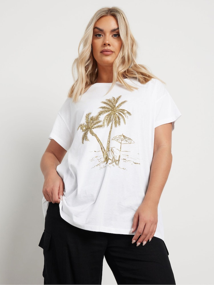 Yours Curve White Placement Core 100% Cotton T-Shirt - Image 4 of 5