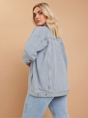 Yours Curve Blue Oversized 100% Cotton Pinstripe Denim Jacket - Image 3 of 4
