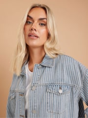 Yours Curve Blue Oversized 100% Cotton Pinstripe Denim Jacket - Image 4 of 4