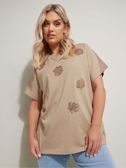 Yours Curve Natural Sequin 100% Cotton T-Shirt - Image 1 of 5