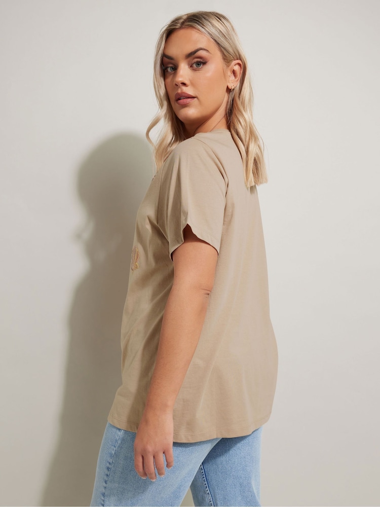 Yours Curve Natural Sequin 100% Cotton T-Shirt - Image 2 of 5