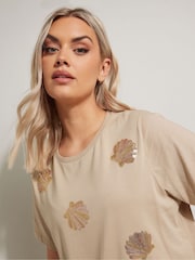 Yours Curve Natural Sequin 100% Cotton T-Shirt - Image 3 of 5