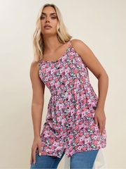 Yours Curve Pink Shirred Back Frill Camisole - Image 1 of 5