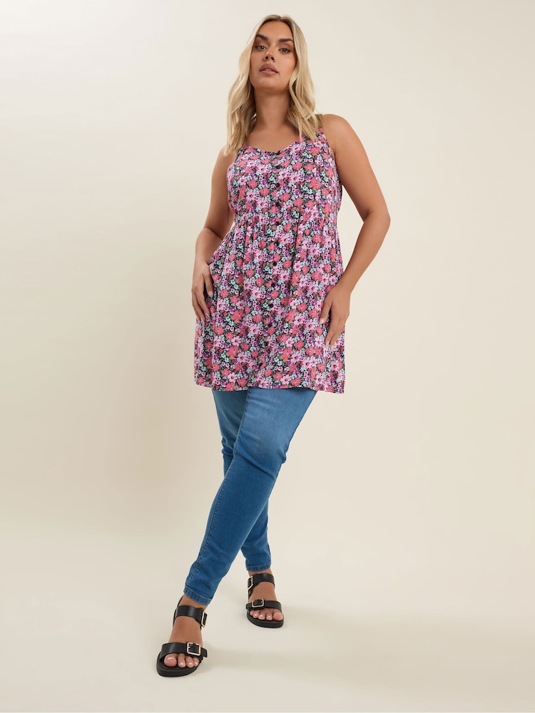 Yours Curve Pink Shirred Back Frill Camisole - Image 2 of 5