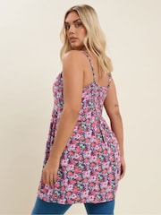 Yours Curve Pink Shirred Back Frill Camisole - Image 3 of 5