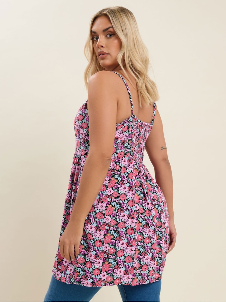 Yours Curve Pink Shirred Back Frill Camisole - Image 3 of 5