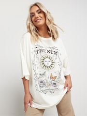 Yours Curve White Oversized Placement Boxy 100% Cotton T-Shirt - Image 1 of 5