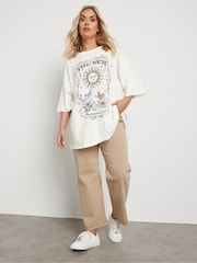 Yours Curve White Oversized Placement Boxy 100% Cotton T-Shirt - Image 2 of 5