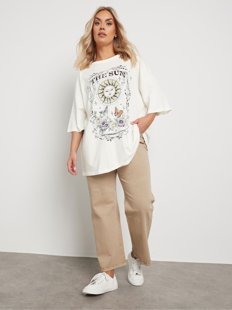 Yours Curve White Oversized Placement Boxy 100% Cotton T-Shirt - Image 2 of 5