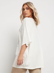 Yours Curve White Oversized Placement Boxy 100% Cotton T-Shirt - Image 3 of 5