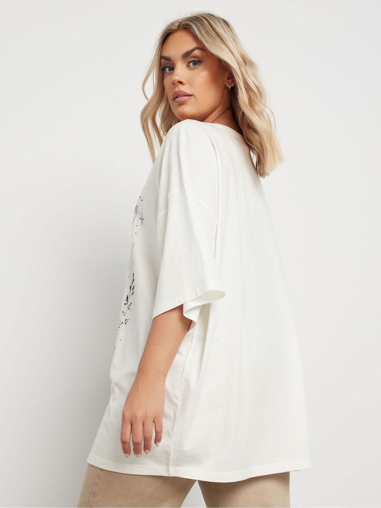 Yours Curve White Oversized Placement Boxy 100% Cotton T-Shirt - Image 3 of 5
