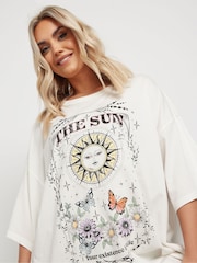 Yours Curve White Oversized Placement Boxy 100% Cotton T-Shirt - Image 4 of 5