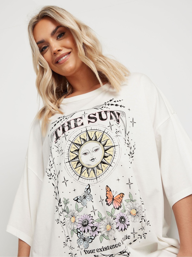 Yours Curve White Oversized Placement Boxy 100% Cotton T-Shirt - Image 4 of 5