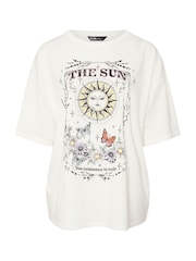 Yours Curve White Oversized Placement Boxy 100% Cotton T-Shirt - Image 5 of 5