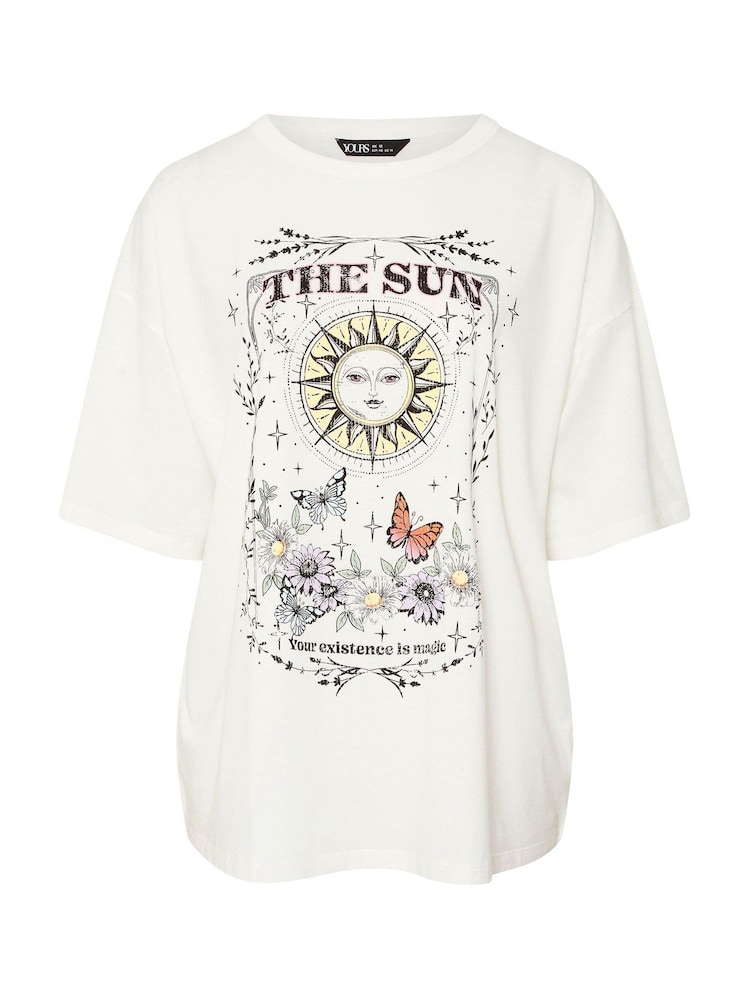 Yours Curve White Oversized Placement Boxy 100% Cotton T-Shirt - Image 5 of 5