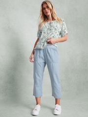 M&Co Blue Petite Lightwash Ribbed Waist Cropped Trousers - Image 1 of 2