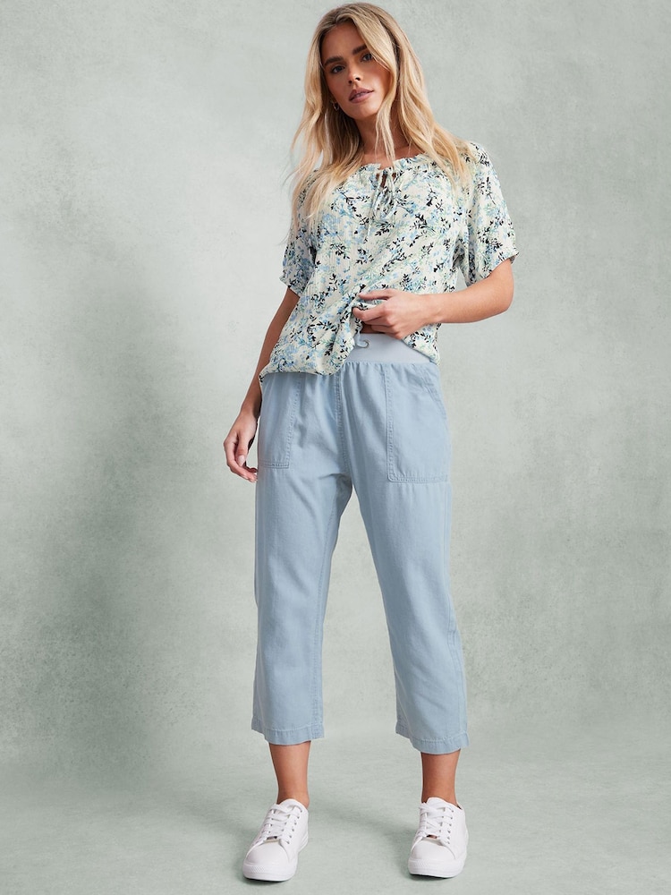 M&Co Blue Petite Lightwash Ribbed Waist Cropped Trousers - Image 1 of 2 M&Co Blue Petite Lightwash Ribbed Waist Cropped Trousers - Image 1 of 2
