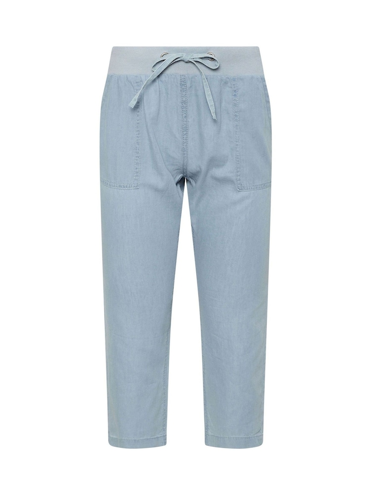 M&Co Blue Petite Lightwash Ribbed Waist Cropped Trousers - Image 2 of 2 M&Co Blue Petite Lightwash Ribbed Waist Cropped Trousers - Image 2 of 2