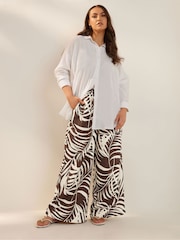 Yours Curve Brown Pull On Woven Wide Leg Trousers - Image 2 of 5