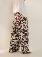 Yours Curve Brown Pull On Woven Wide Leg Trousers - Image 3 of 5