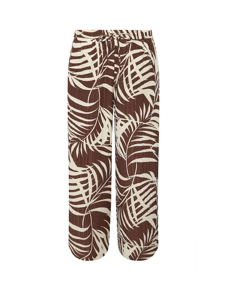 Yours Curve Brown Pull On Woven Wide Leg Trousers - Image 5 of 5