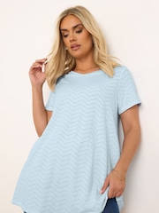 Yours Curve Blue Pointelle Detail T-Shirt - Image 1 of 5