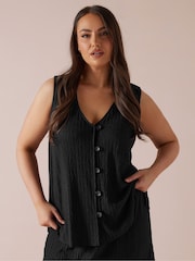 Yours Curve Black Plisse Co-Ord Waistcoat - Image 1 of 6