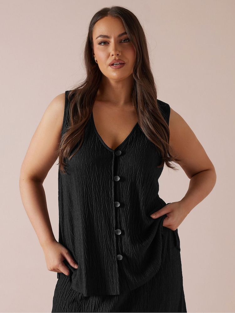 Yours Curve Black Plisse Co-Ord Waistcoat - Image 1 of 6