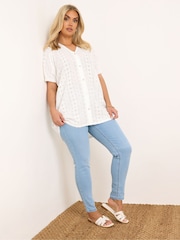 Yours Curve White Puff Sleeve Anglaise Blouse - Image 1 of 5
